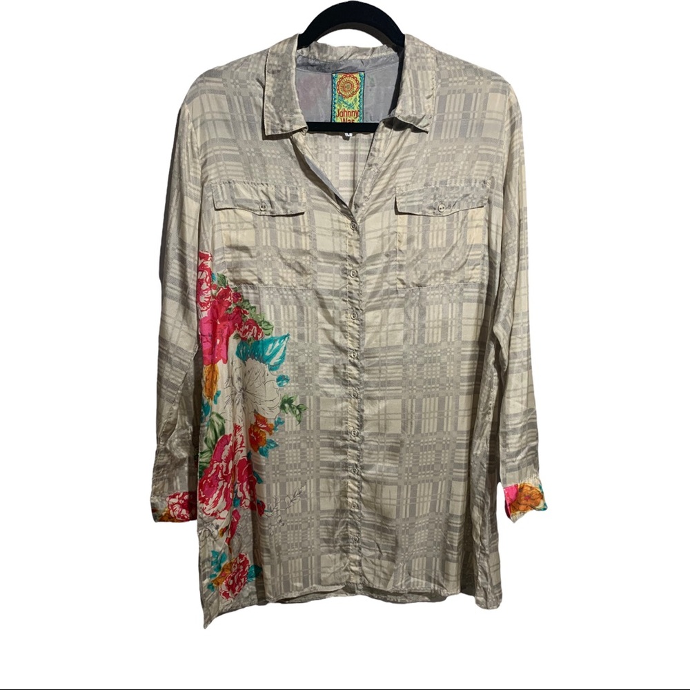 Johnny Was Silk Floral Printed Blouse